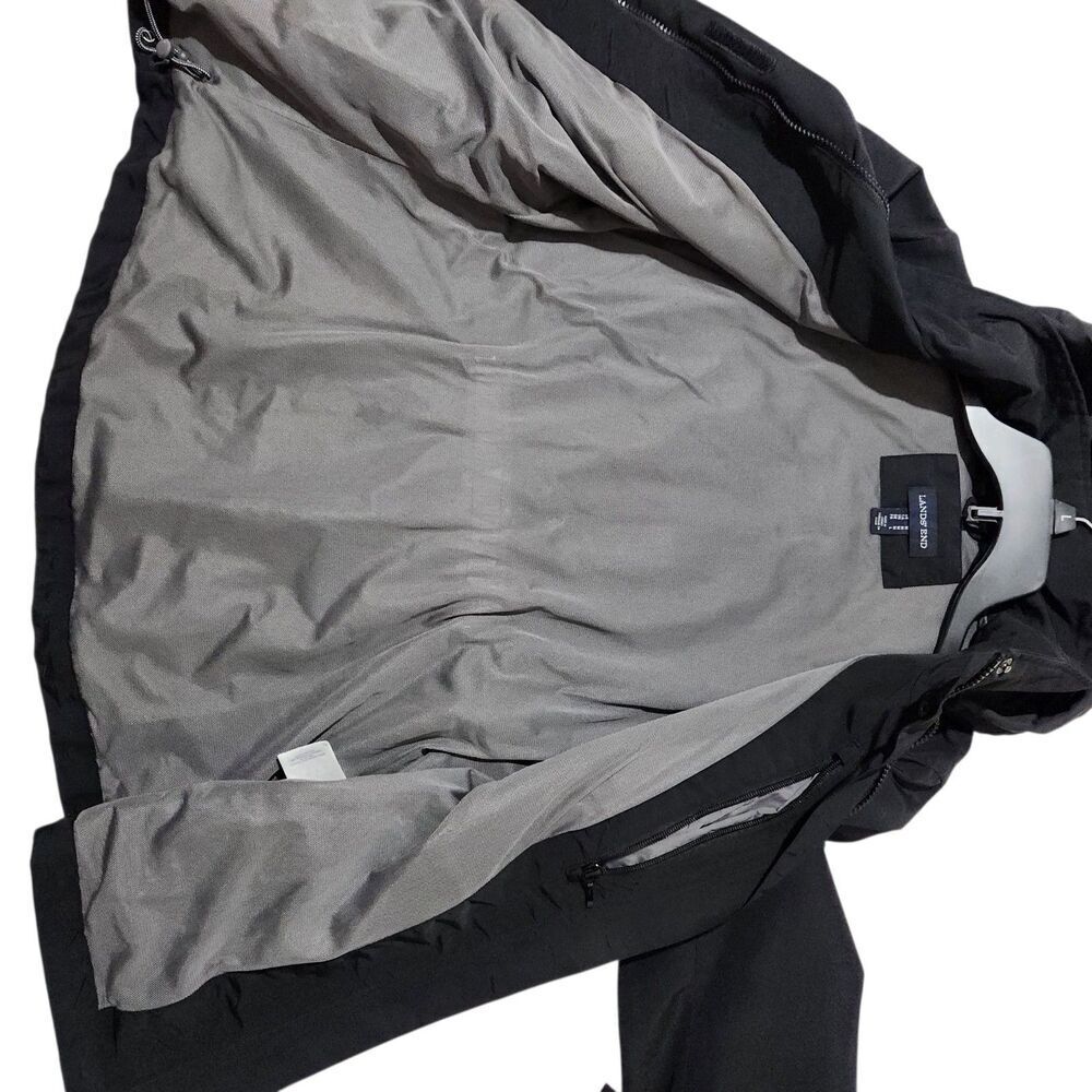 Lands Ends Windbreaker Jacket Size Medium Black Hooded Elastic Waist - Picture 8 of 16